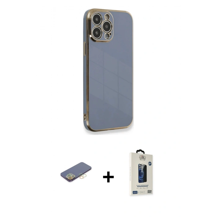MARSİLYAN™- iPhone 13 Pro Max Kılıf Yankı Serisi - Siyah Bilvis Hayalet Cam Ekran Koruyucu + Renkli Kamera Lens Koruma Cam - SI