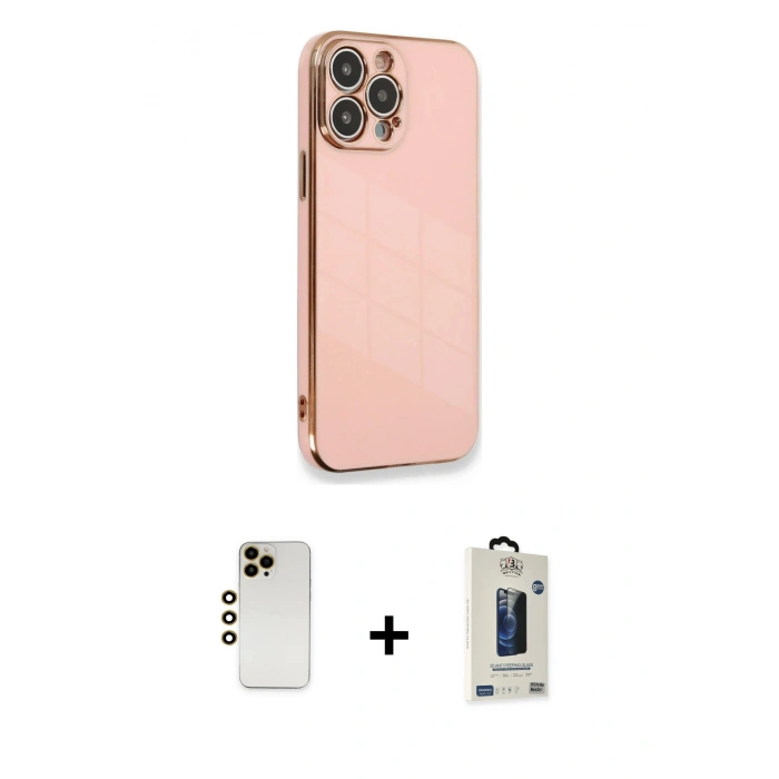 MARSİLYAN™- iPhone 13 Pro Max Kılıf Yankı Serisi - Siyah Bilvis Hayalet Cam Ekran Koruyucu + Shine Kamera Lens - GD