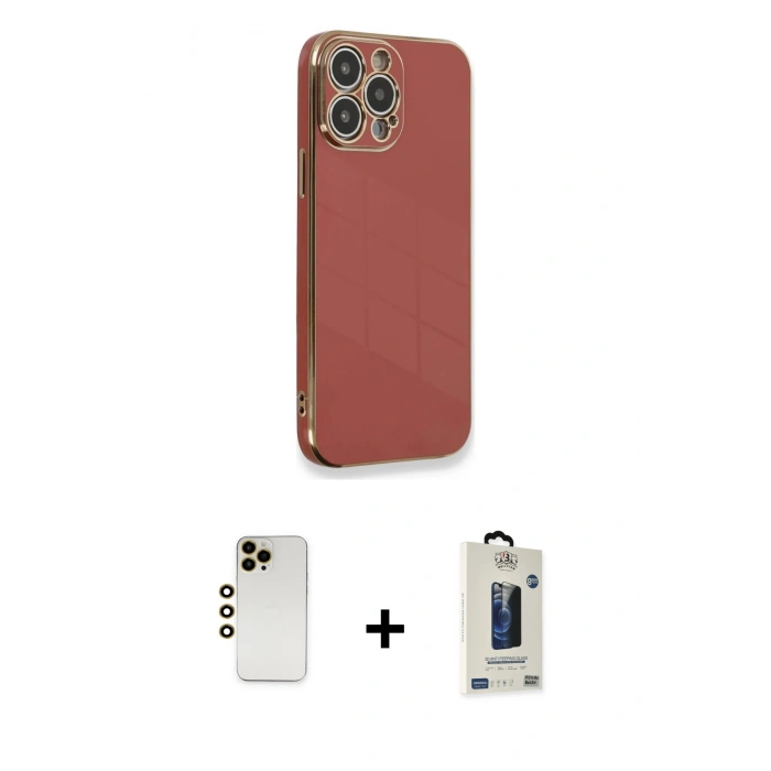 MARSİLYAN™- iPhone 13 Pro Max Kılıf Yankı Serisi - Siyah Bilvis Hayalet Cam Ekran Koruyucu + Shine Kamera Lens - GD