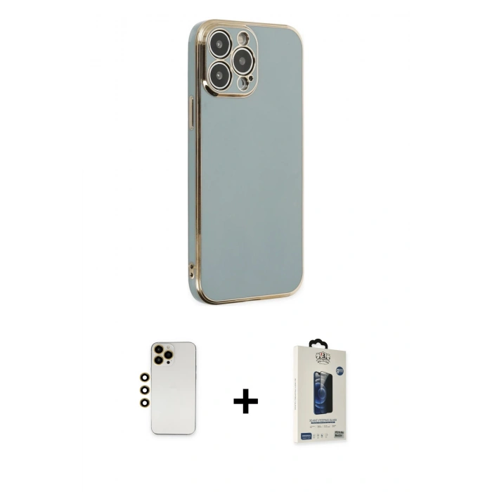 MARSİLYAN™- iPhone 13 Pro Max Kılıf Yankı Serisi - Siyah Bilvis Hayalet Cam Ekran Koruyucu + Shine Kamera Lens - GD
