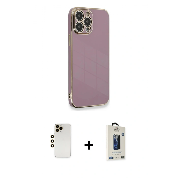 MARSİLYAN™- iPhone 13 Pro Max Kılıf Yankı Serisi - Siyah Bilvis Hayalet Cam Ekran Koruyucu + Shine Kamera Lens - GD