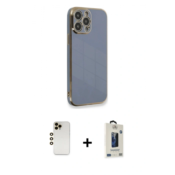 MARSİLYAN™- iPhone 13 Pro Max Kılıf Yankı Serisi - Siyah Bilvis Hayalet Cam Ekran Koruyucu + Shine Kamera Lens - GD