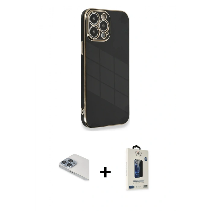 MARSİLYAN™- iPhone 13 Pro Max Kılıf Yankı Serisi - Siyah Bilvis Hayalet Cam Ekran Koruyucu + Sierra Blue Pers Alüminyum Kamera Lens