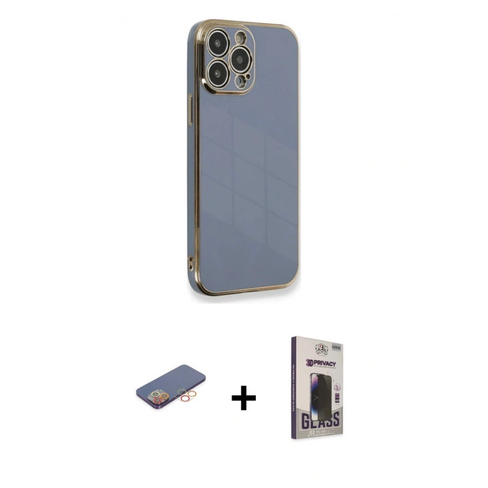 MARSİLYAN™- iPhone 13 Pro Max Kılıf Yankı Serisi - Siyah Bilvis Hayalet Cam Ekran Koruyucu + Renkli Kamera Lens Koruma Cam - TU