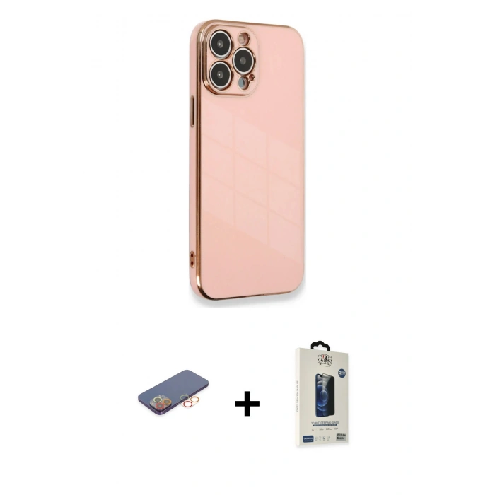 MARSİLYAN™- iPhone 13 Pro Max Kılıf Yankı Serisi - Siyah Bilvis Hayalet Cam Ekran Koruyucu + Renkli Kamera Lens Koruma Cam - TU