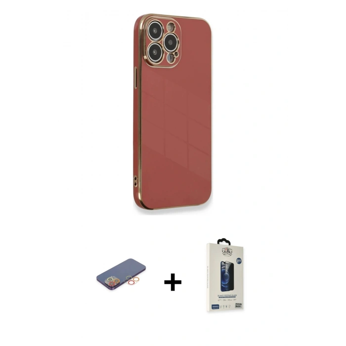 MARSİLYAN™- iPhone 13 Pro Max Kılıf Yankı Serisi - Siyah Bilvis Hayalet Cam Ekran Koruyucu + Renkli Kamera Lens Koruma Cam - TU