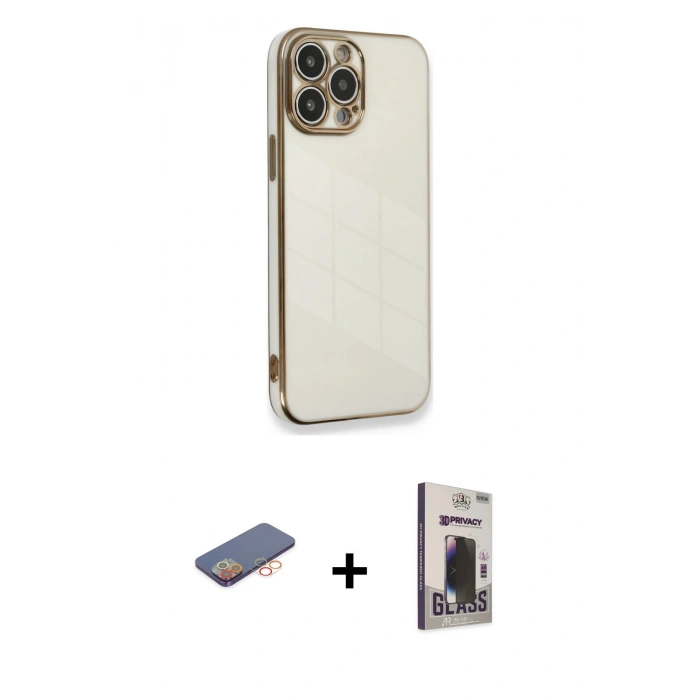 MARSİLYAN™- iPhone 13 Pro Max Kılıf Yankı Serisi - Siyah Bilvis Hayalet Cam Ekran Koruyucu + Renkli Kamera Lens Koruma Cam - TU