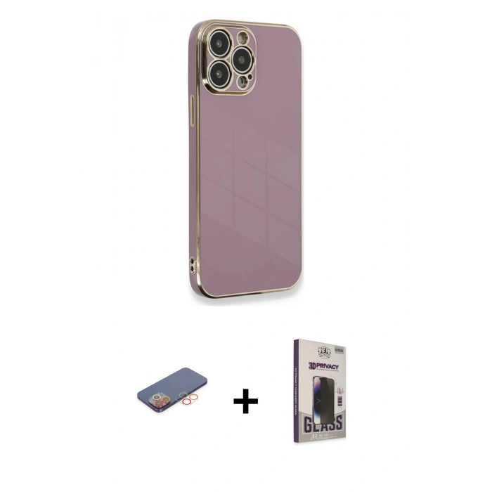 MARSİLYAN™- iPhone 13 Pro Max Kılıf Yankı Serisi - Siyah Bilvis Hayalet Cam Ekran Koruyucu + Renkli Kamera Lens Koruma Cam - TU