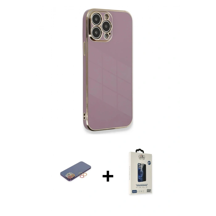 MARSİLYAN™- iPhone 13 Pro Max Kılıf Yankı Serisi - Siyah Bilvis Hayalet Cam Ekran Koruyucu + Renkli Kamera Lens Koruma Cam - TU