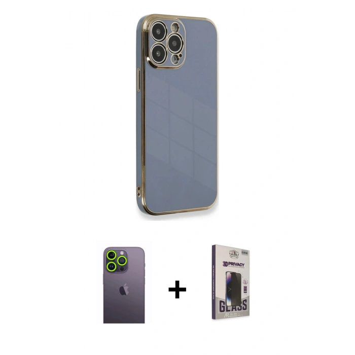 MARSİLYAN™- iPhone 13 Pro Max Kılıf Yankı Serisi - Siyah Bilvis Hayalet Cam Ekran Koruyucu + Neon Fosforlu Kamera Lens - YL