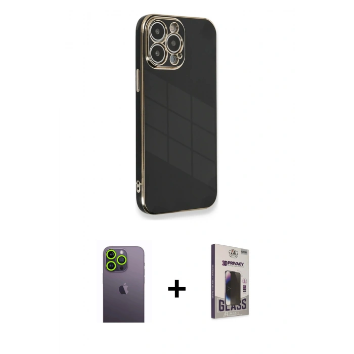 MARSİLYAN™- iPhone 13 Pro Max Kılıf Yankı Serisi - Siyah Bilvis Hayalet Cam Ekran Koruyucu + Neon Fosforlu Kamera Lens - YL