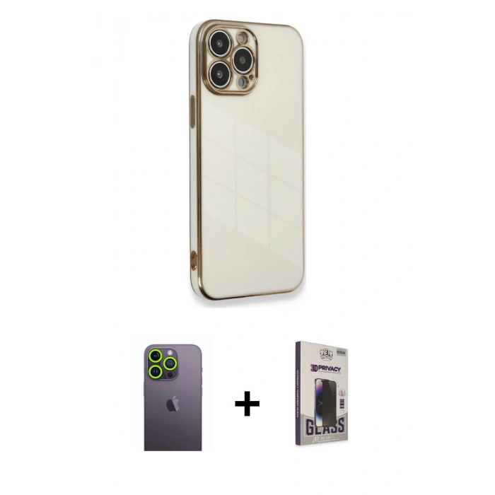 MARSİLYAN™- iPhone 13 Pro Max Kılıf Yankı Serisi - Siyah Bilvis Hayalet Cam Ekran Koruyucu + Neon Fosforlu Kamera Lens - YL