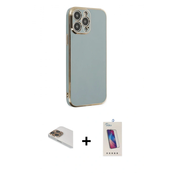 MARSİLYAN™- iPhone 13 Pro Max Kılıf Yankı Serisi - Siyah Joko 5D Cam + Pers Alüminyum Kamera Lens - GD