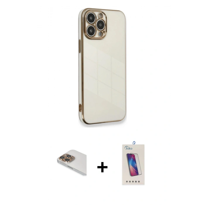 MARSİLYAN™- iPhone 13 Pro Max Kılıf Yankı Serisi - Siyah Joko 5D Cam + Pers Alüminyum Kamera Lens - GD