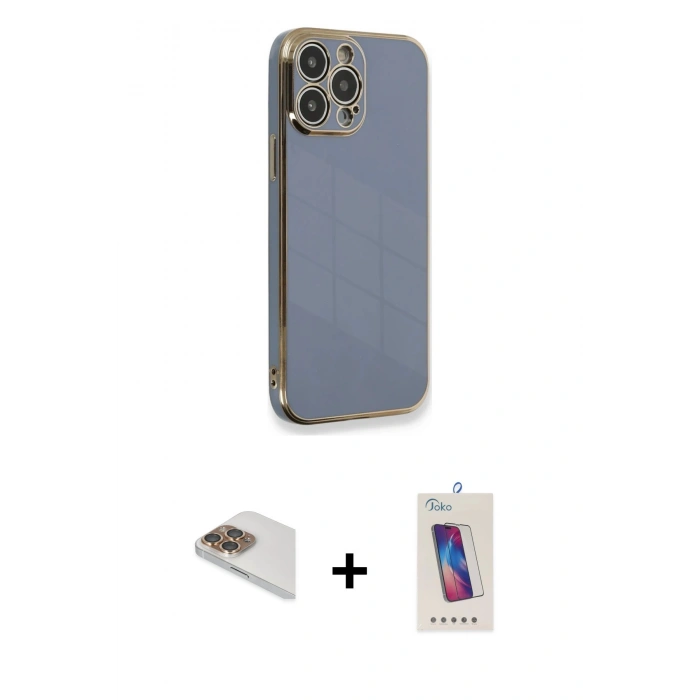 MARSİLYAN™- iPhone 13 Pro Max Kılıf Yankı Serisi - Siyah Joko 5D Cam + Pers Alüminyum Kamera Lens - GD