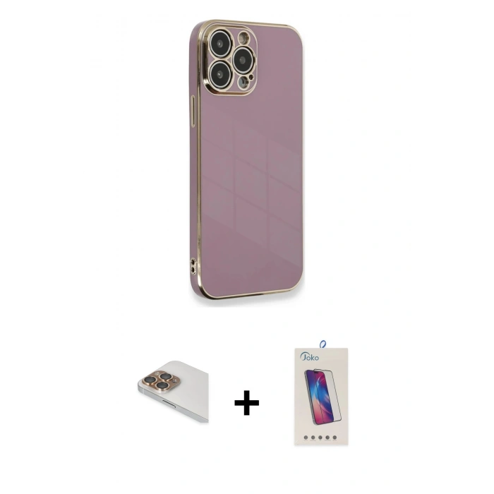 MARSİLYAN™- iPhone 13 Pro Max Kılıf Yankı Serisi - Siyah Joko 5D Cam + Pers Alüminyum Kamera Lens - GD
