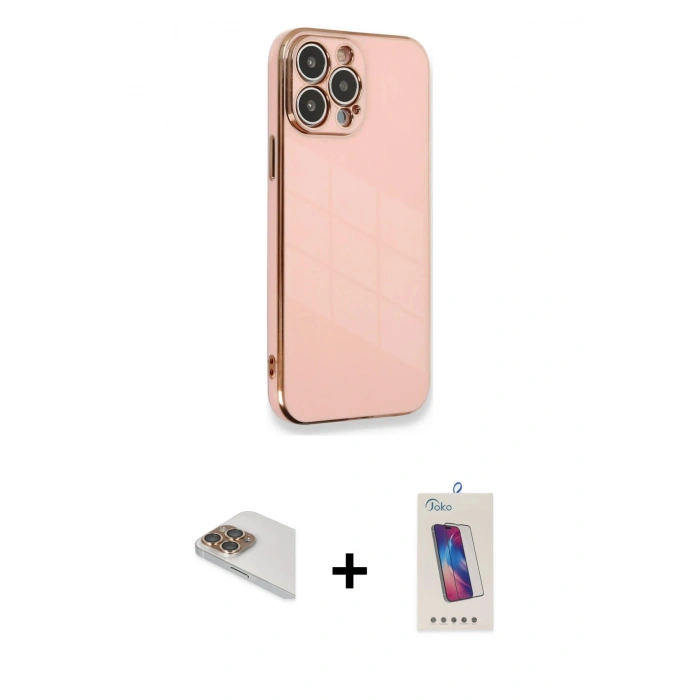 MARSİLYAN™- iPhone 13 Pro Max Kılıf Yankı Serisi - Siyah Joko 5D Cam + Pers Alüminyum Kamera Lens - GD