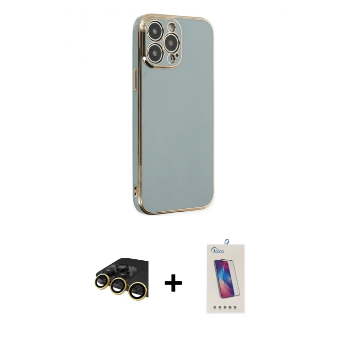 MARSİLYAN™- iPhone 13 Pro Max Kılıf Yankı Serisi - Siyah Joko 5D Cam + Raze Metal Kamera Lens - GD