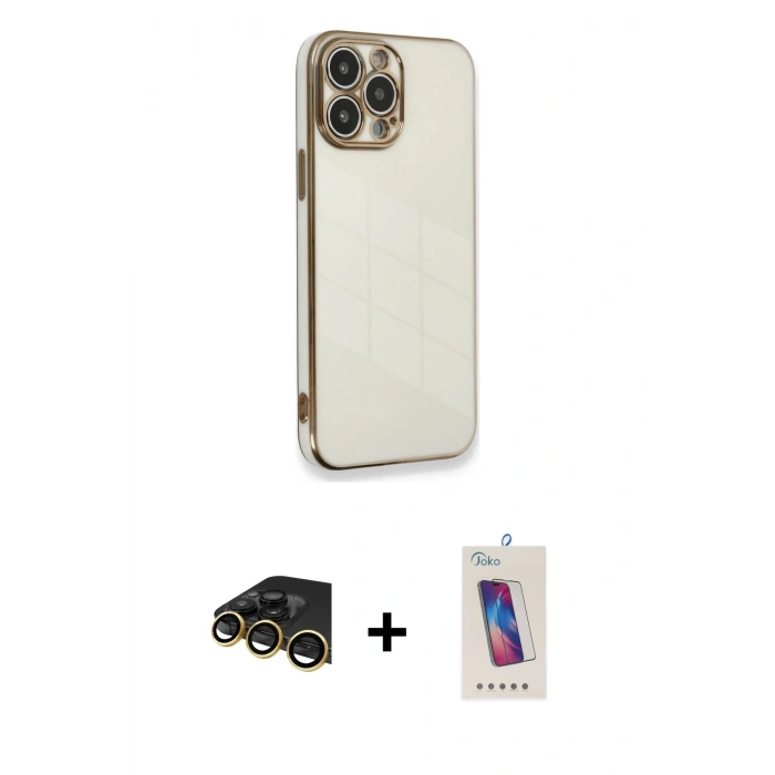 MARSİLYAN™- iPhone 13 Pro Max Kılıf Yankı Serisi - Siyah Joko 5D Cam + Raze Metal Kamera Lens - GD