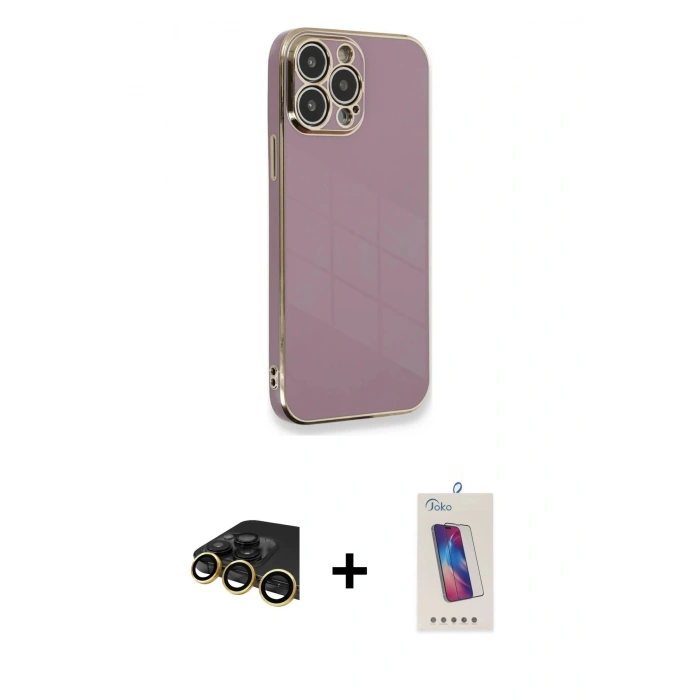 MARSİLYAN™- iPhone 13 Pro Max Kılıf Yankı Serisi - Siyah Joko 5D Cam + Raze Metal Kamera Lens - GD