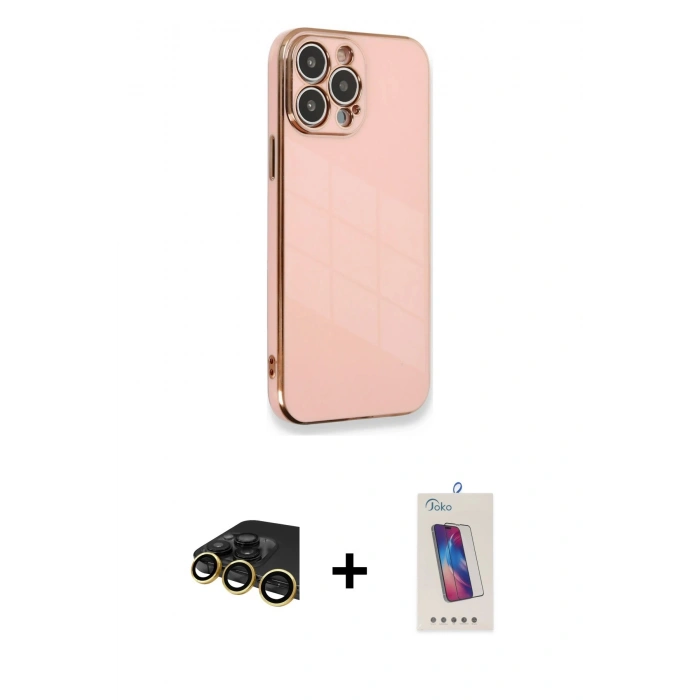 MARSİLYAN™- iPhone 13 Pro Max Kılıf Yankı Serisi - Siyah Joko 5D Cam + Raze Metal Kamera Lens - GD