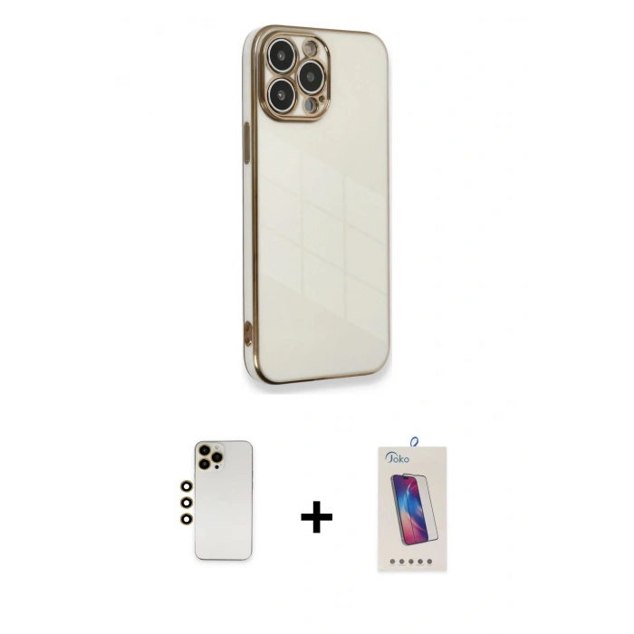 MARSİLYAN™- iPhone 13 Pro Max Kılıf Yankı Serisi - Siyah Joko 5D Cam + Shine Kamera Lens - GD