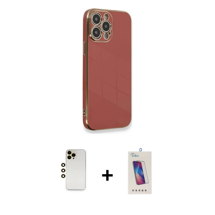 MARSİLYAN™- iPhone 13 Pro Max Kılıf Yankı Serisi - Siyah Joko 5D Cam + Shine Kamera Lens - GD