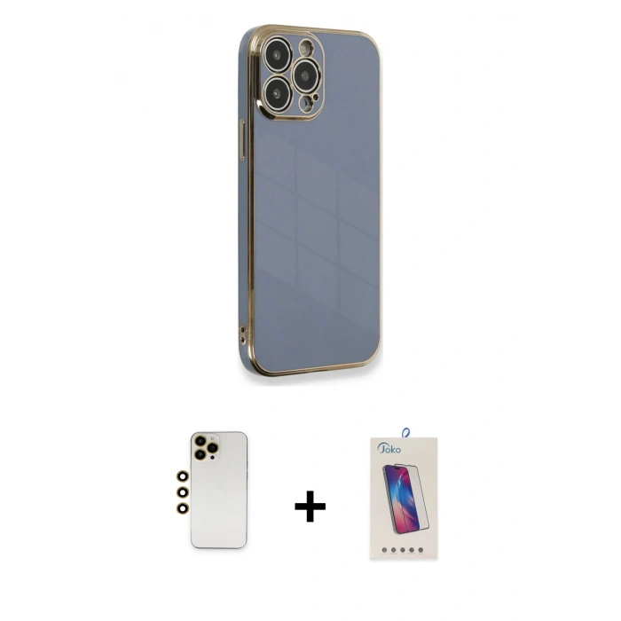 MARSİLYAN™- iPhone 13 Pro Max Kılıf Yankı Serisi - Siyah Joko 5D Cam + Shine Kamera Lens - GD