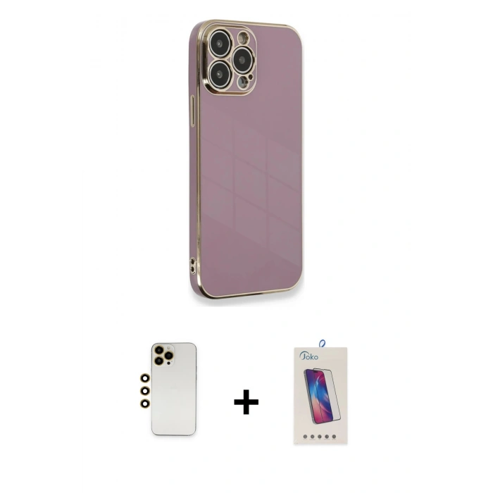 MARSİLYAN™- iPhone 13 Pro Max Kılıf Yankı Serisi - Siyah Joko 5D Cam + Shine Kamera Lens - GD