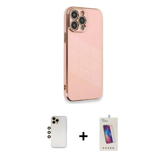 MARSİLYAN™- iPhone 13 Pro Max Kılıf Yankı Serisi - Siyah Joko 5D Cam + Shine Kamera Lens - GD
