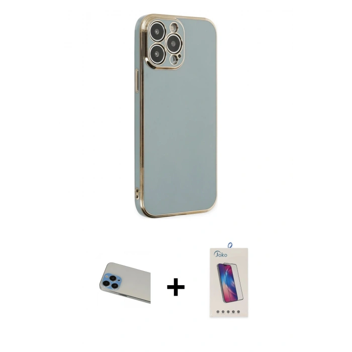 MARSİLYAN™- iPhone 13 Pro Max Kılıf Yankı Serisi - Siyah Joko 5D Cam + Rainbow Kamera Lens Koruma Cam - MI