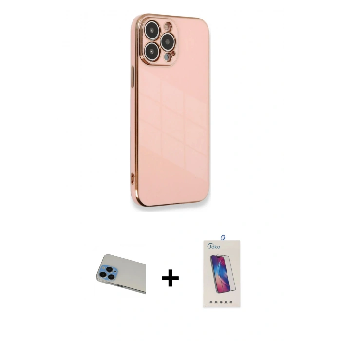 MARSİLYAN™- iPhone 13 Pro Max Kılıf Yankı Serisi - Siyah Joko 5D Cam + Rainbow Kamera Lens Koruma Cam - MI