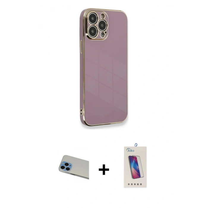 MARSİLYAN™- iPhone 13 Pro Max Kılıf Yankı Serisi - Siyah Joko 5D Cam + Rainbow Kamera Lens Koruma Cam - MI