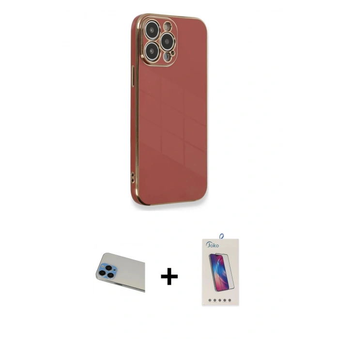MARSİLYAN™- iPhone 13 Pro Max Kılıf Yankı Serisi - Siyah Joko 5D Cam + Rainbow Kamera Lens Koruma Cam - MI