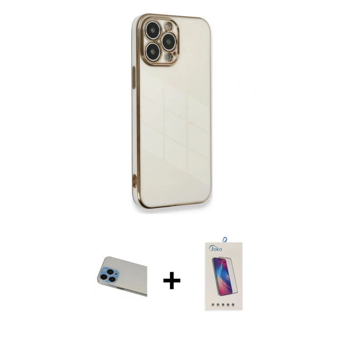 MARSİLYAN™- iPhone 13 Pro Max Kılıf Yankı Serisi - Siyah Joko 5D Cam + Rainbow Kamera Lens Koruma Cam - MI
