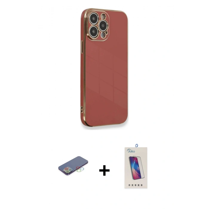 MARSİLYAN™- iPhone 13 Pro Max Kılıf Yankı Serisi - Siyah Joko 5D Cam + Renkli Kamera Lens Koruma Cam - MI