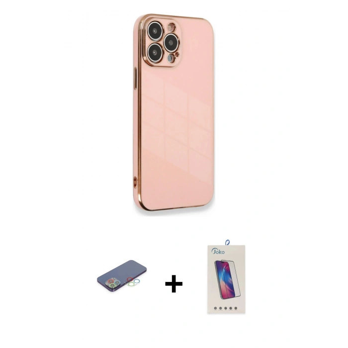 MARSİLYAN™- iPhone 13 Pro Max Kılıf Yankı Serisi - Siyah Joko 5D Cam + Renkli Kamera Lens Koruma Cam - MI