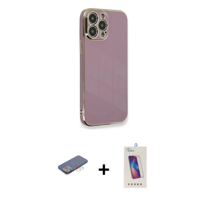 MARSİLYAN™- iPhone 13 Pro Max Kılıf Yankı Serisi - Siyah Joko 5D Cam + Renkli Kamera Lens Koruma Cam - MI