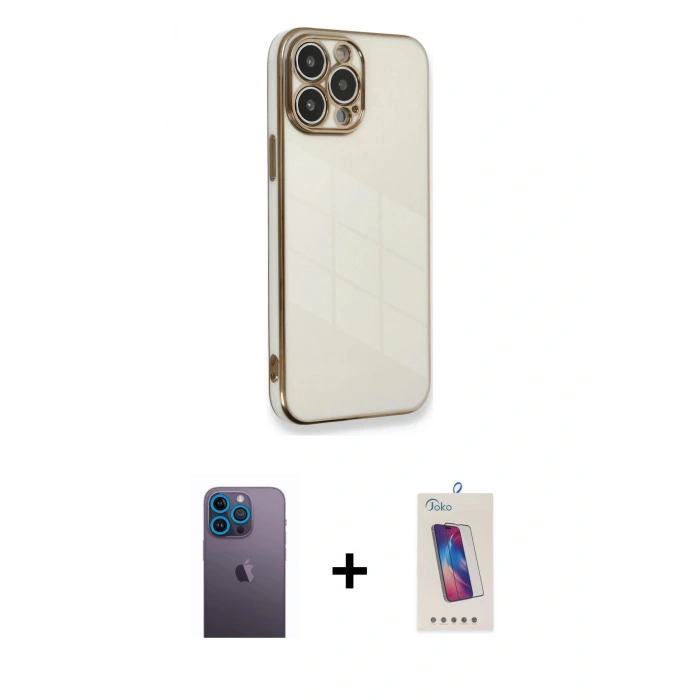MARSİLYAN™- iPhone 13 Pro Max Kılıf Yankı Serisi - Siyah Joko 5D Cam + Neon Fosforlu Kamera Lens - MI