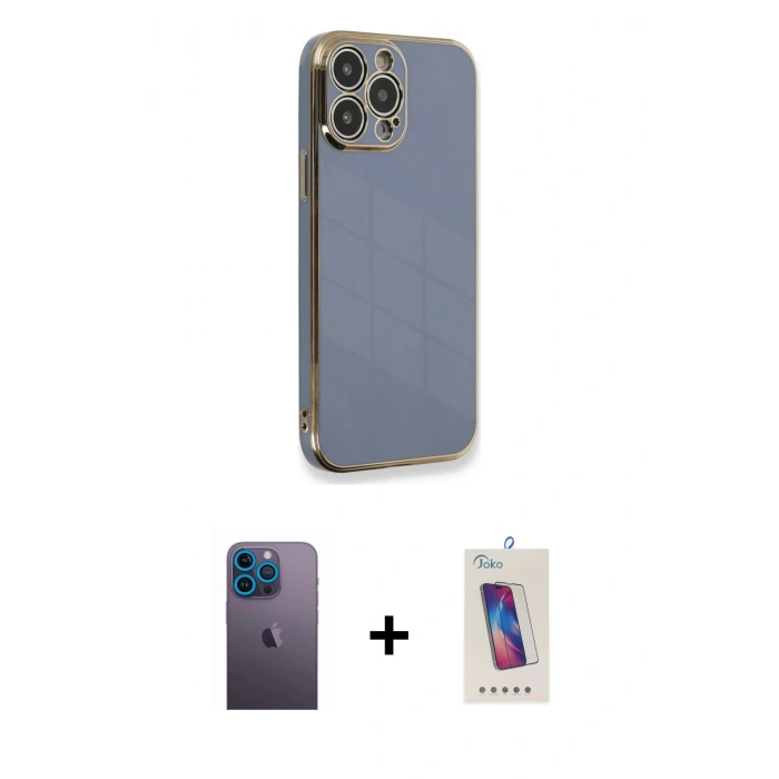 MARSİLYAN™- iPhone 13 Pro Max Kılıf Yankı Serisi - Siyah Joko 5D Cam + Neon Fosforlu Kamera Lens - MI