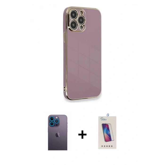 MARSİLYAN™- iPhone 13 Pro Max Kılıf Yankı Serisi - Siyah Joko 5D Cam + Neon Fosforlu Kamera Lens - MI