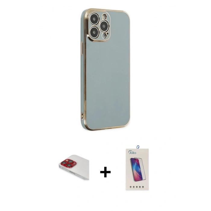 MARSİLYAN™- iPhone 13 Pro Max Kılıf Yankı Serisi - Siyah Joko 5D Cam + Pers Alüminyum Kamera Lens - KI