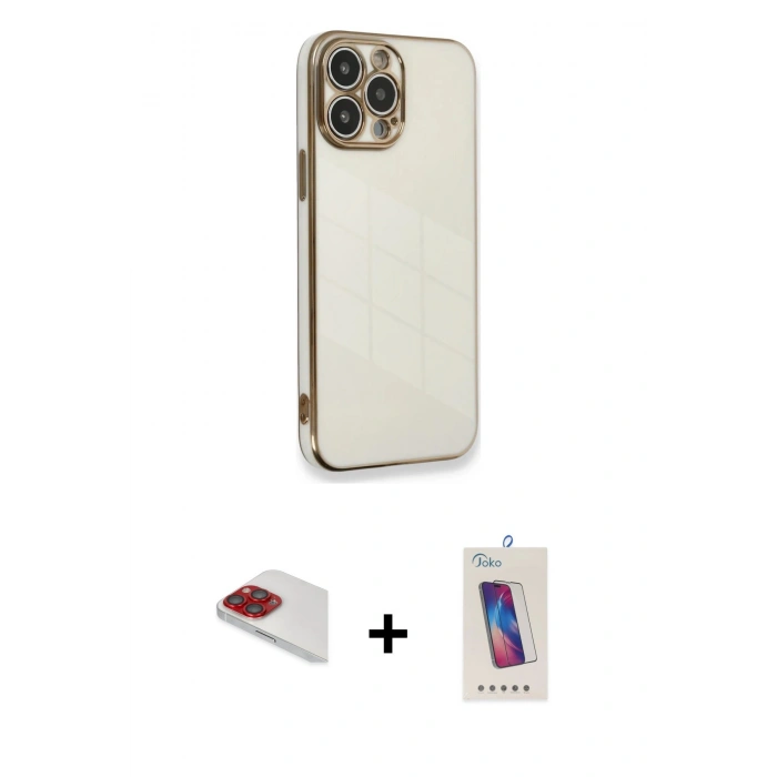 MARSİLYAN™- iPhone 13 Pro Max Kılıf Yankı Serisi - Siyah Joko 5D Cam + Pers Alüminyum Kamera Lens - KI