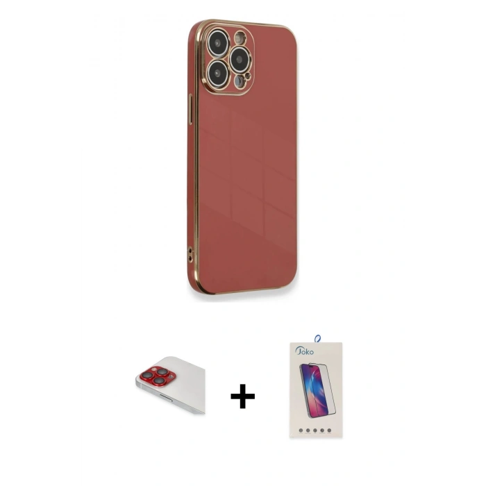 MARSİLYAN™- iPhone 13 Pro Max Kılıf Yankı Serisi - Siyah Joko 5D Cam + Pers Alüminyum Kamera Lens - KI