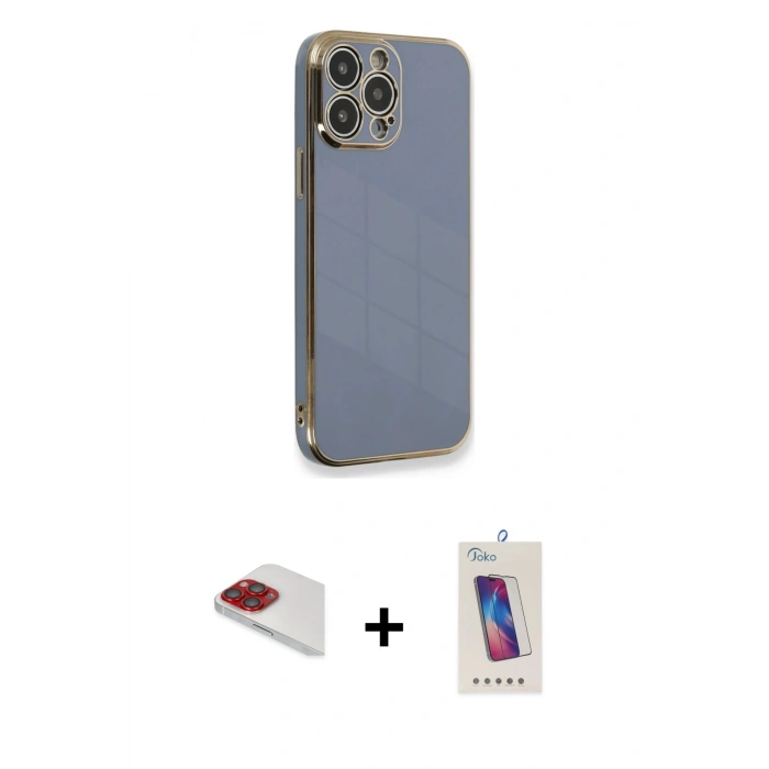 MARSİLYAN™- iPhone 13 Pro Max Kılıf Yankı Serisi - Siyah Joko 5D Cam + Pers Alüminyum Kamera Lens - KI
