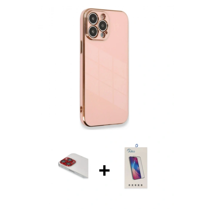MARSİLYAN™- iPhone 13 Pro Max Kılıf Yankı Serisi - Siyah Joko 5D Cam + Pers Alüminyum Kamera Lens - KI