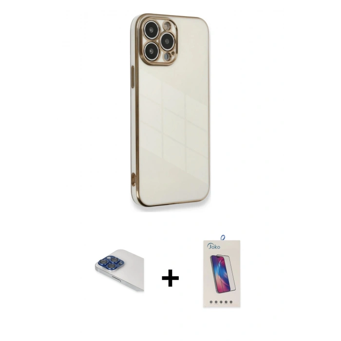 MARSİLYAN™- iPhone 13 Pro Max Kılıf Yankı Serisi - Siyah Joko 5D Cam + Pers Alüminyum Kamera Lens - LT