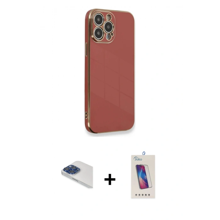 MARSİLYAN™- iPhone 13 Pro Max Kılıf Yankı Serisi - Siyah Joko 5D Cam + Pers Alüminyum Kamera Lens - LT
