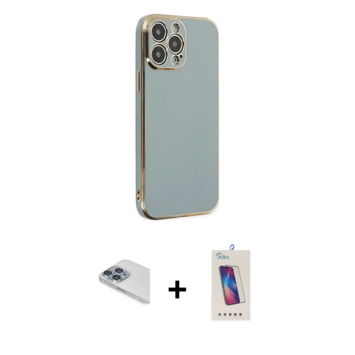 MARSİLYAN™- iPhone 13 Pro Max Kılıf Yankı Serisi - Siyah Joko 5D Cam + Pers Alüminyum Kamera Lens - SABE
