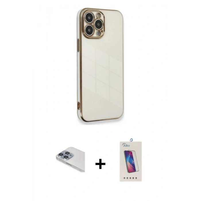 MARSİLYAN™- iPhone 13 Pro Max Kılıf Yankı Serisi - Siyah Joko 5D Cam + Pers Alüminyum Kamera Lens - SABE